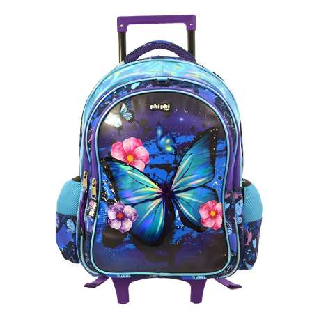Mochila Azul Mariposas 45 cm con carro